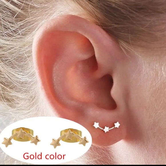 GOLD  3 Sisters ☆ Stainless Steel Stud Earrings - Picture 5 of 6